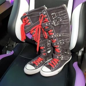 Converse knee high buckle shoes - dyed black